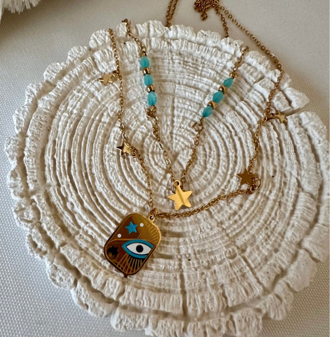 Layered evil & snake necklace