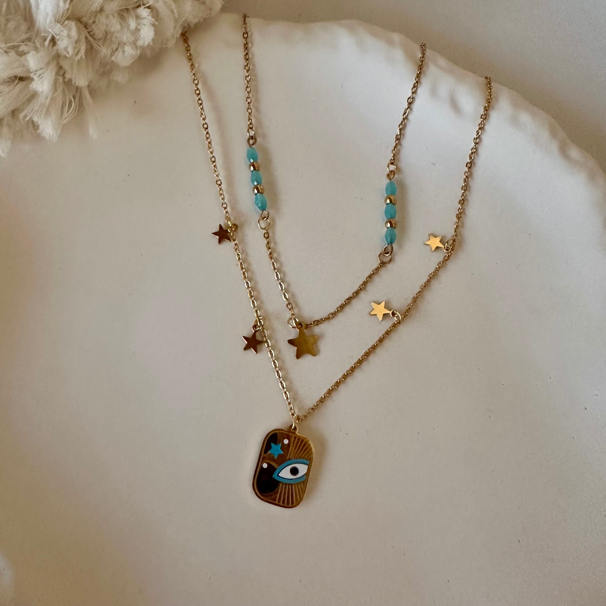 Layered evil & snake necklace