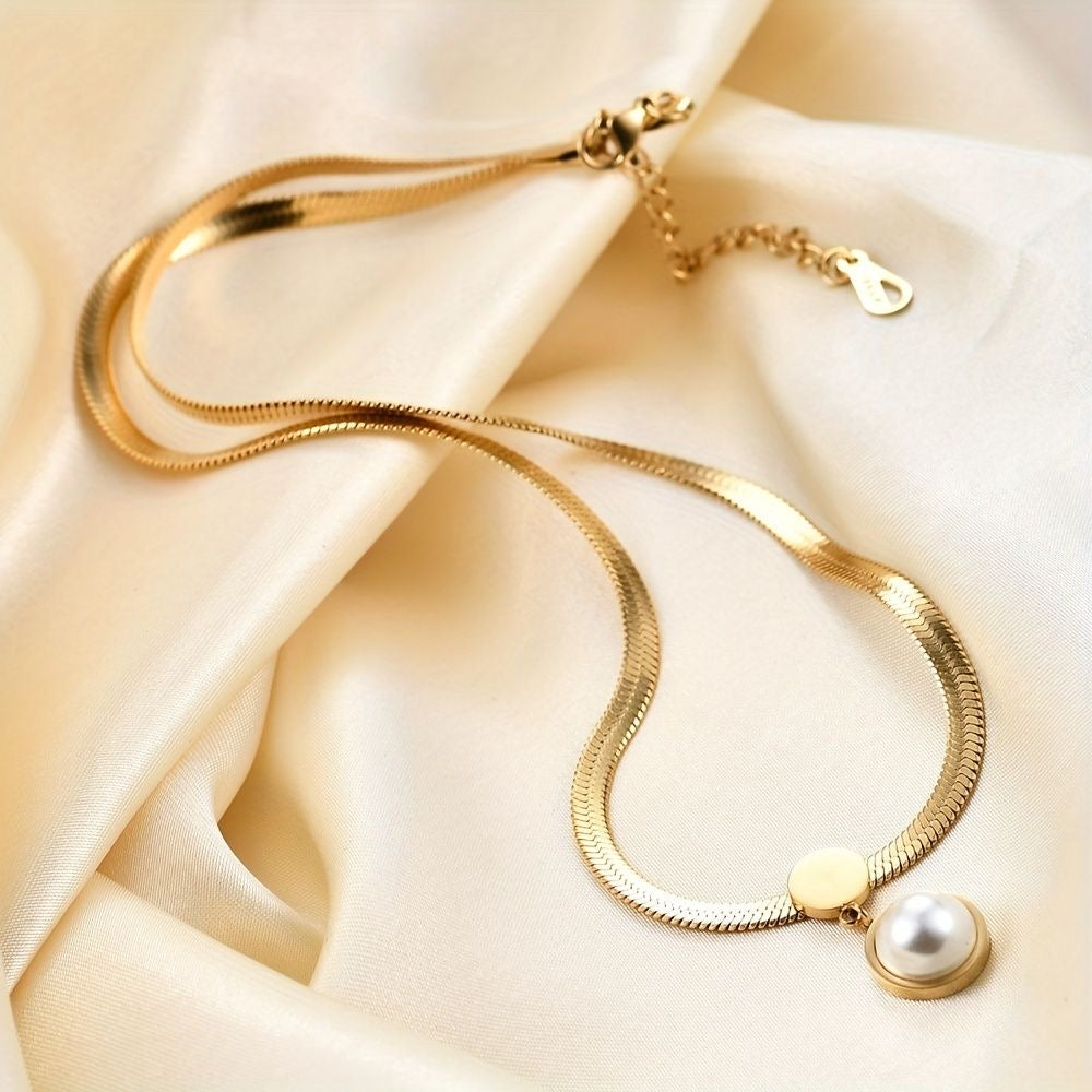 Snake chain pearl necklace
