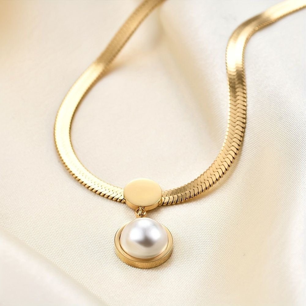 Snake chain pearl necklace