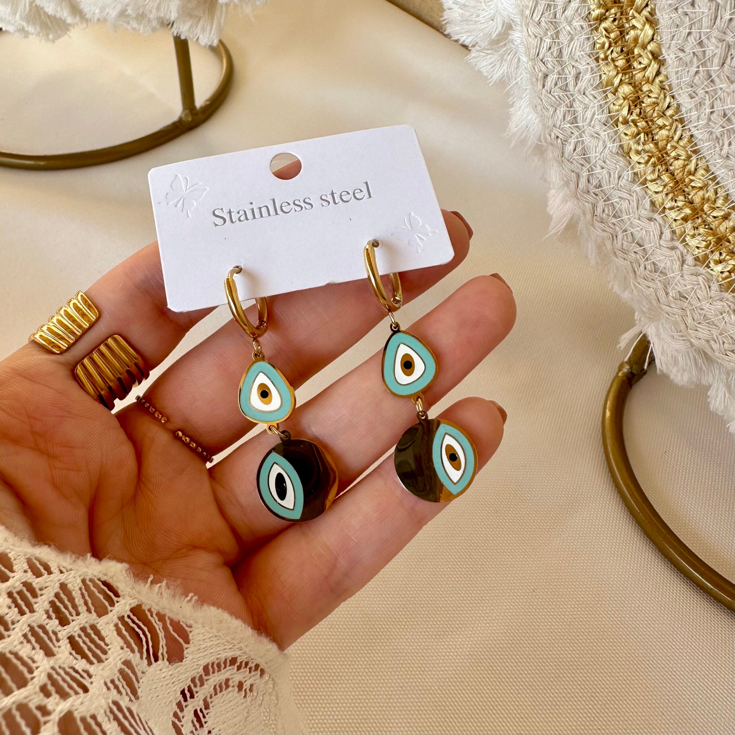 Long Evil eye earrings