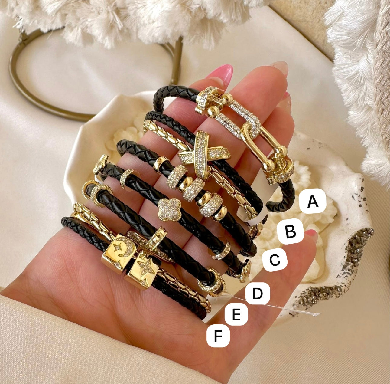 Black leather bangles