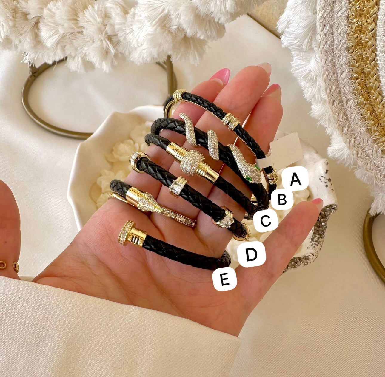 Black leather bangles