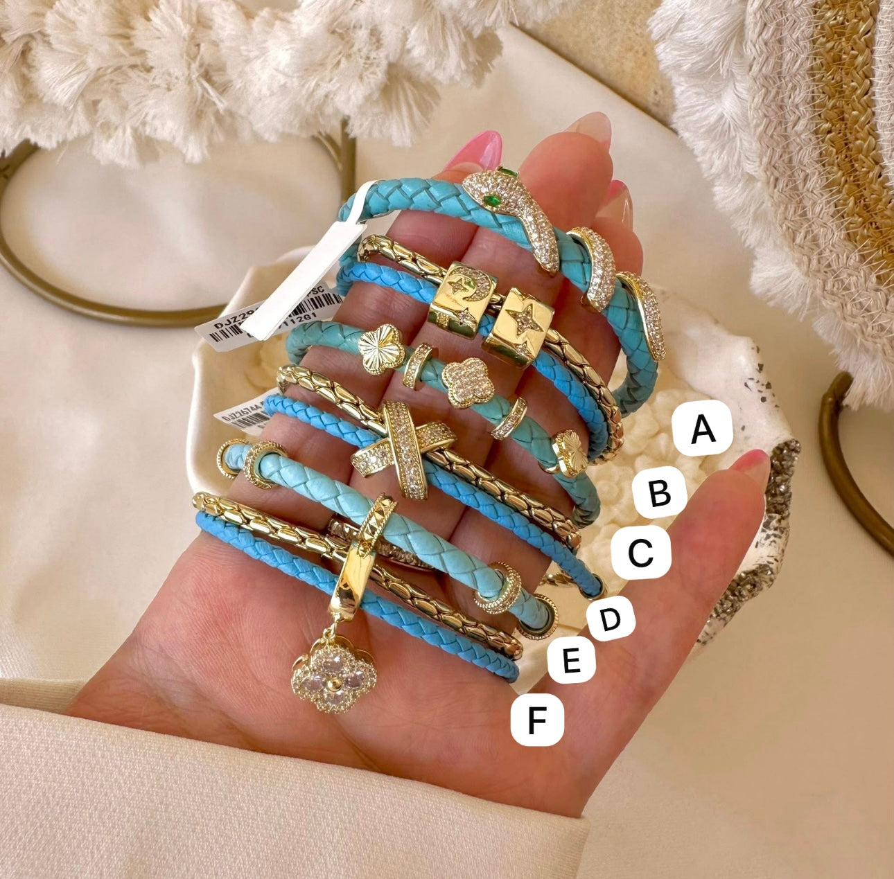 Light sky leather bangles