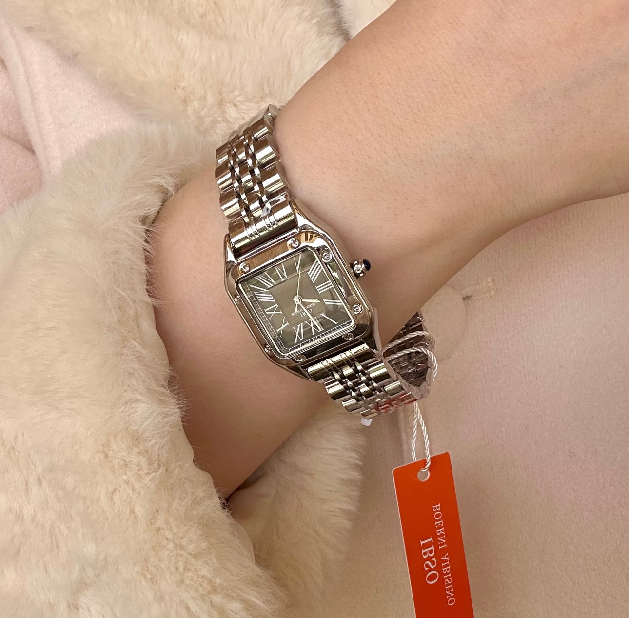 Silver & black square ibso watch