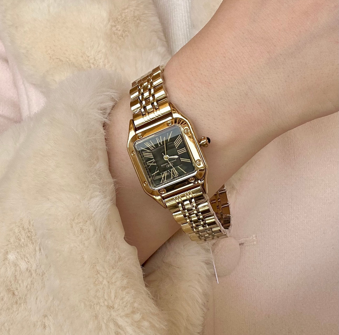 Gold  & black square ibso watch