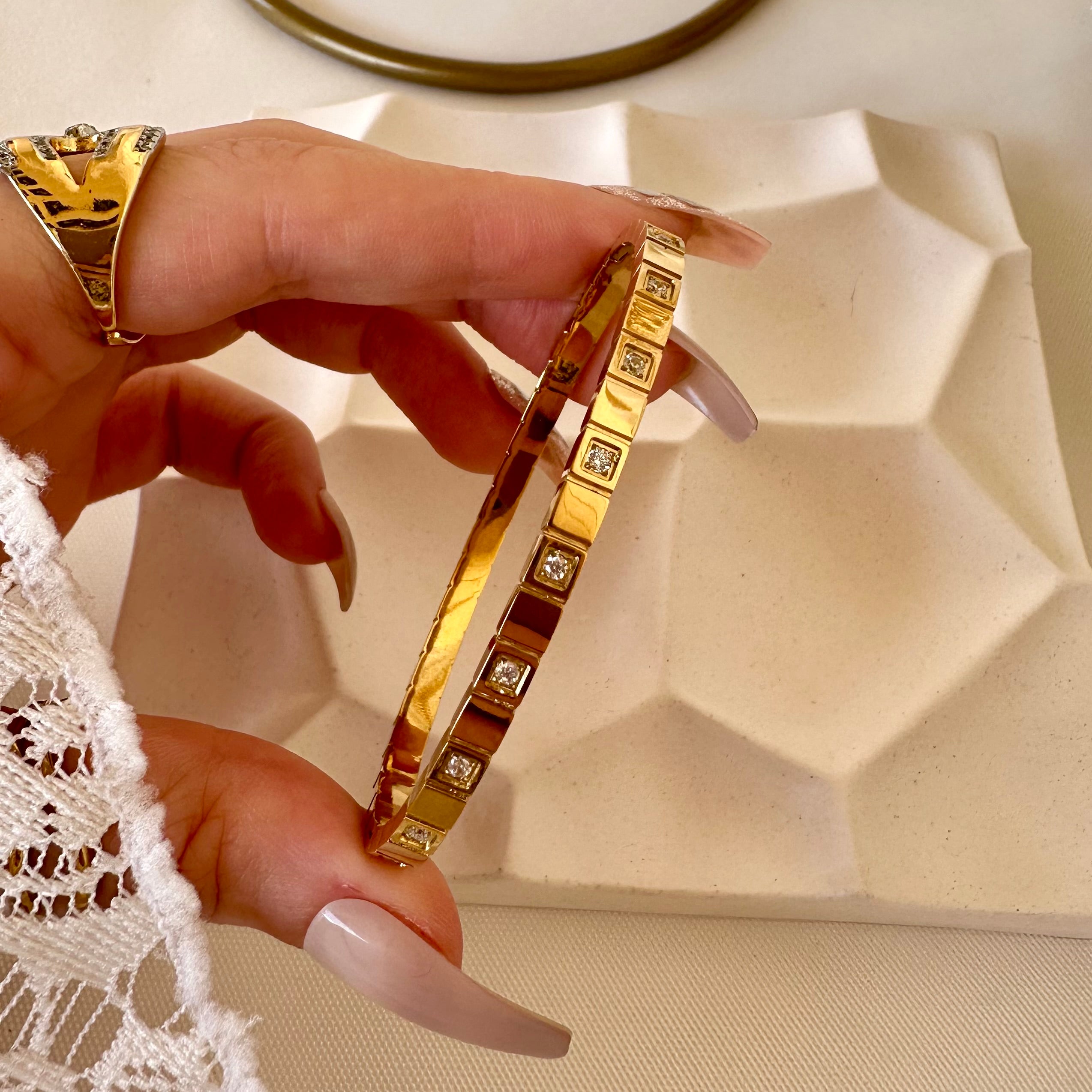 Golden white zircon bangle