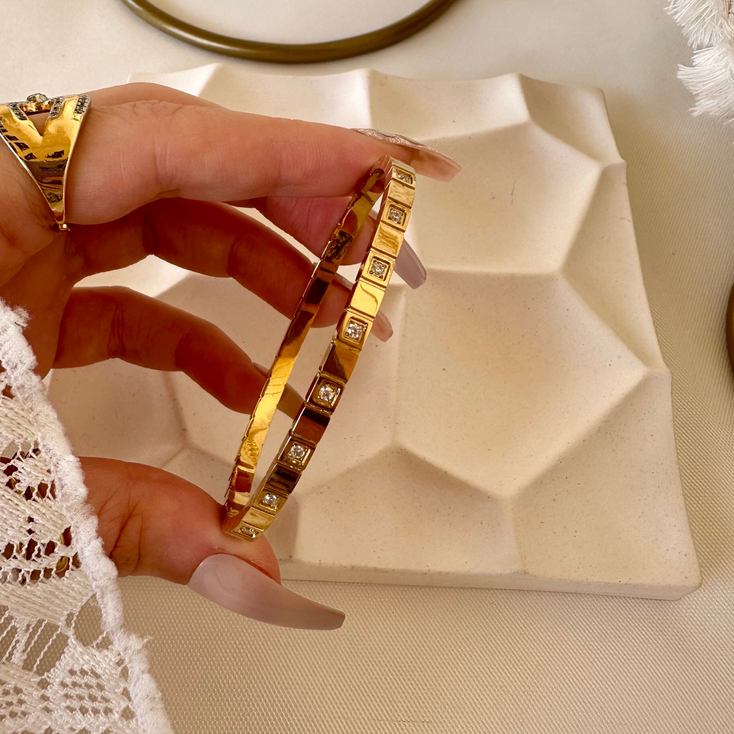 Golden white zircon bangle