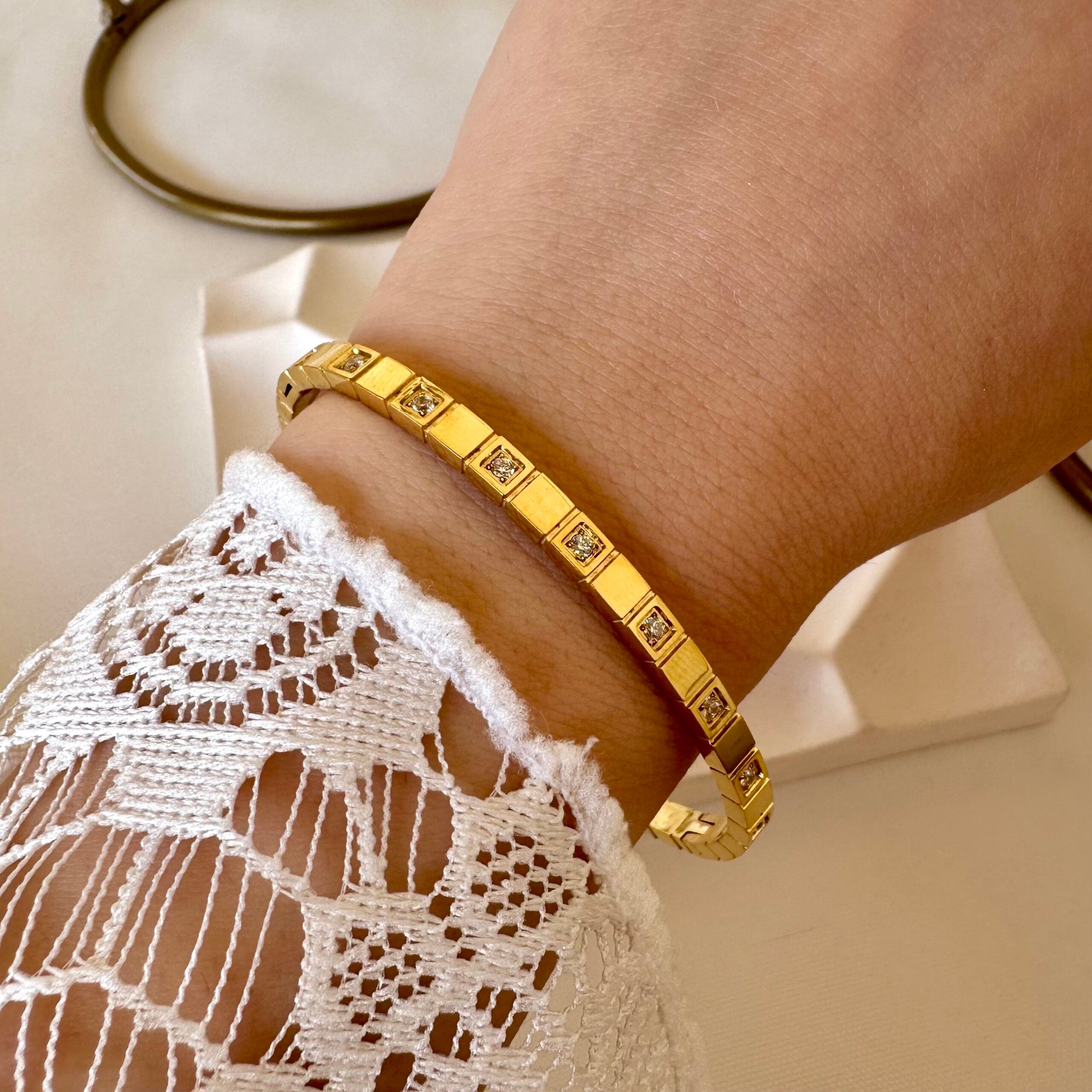 Golden white zircon bangle