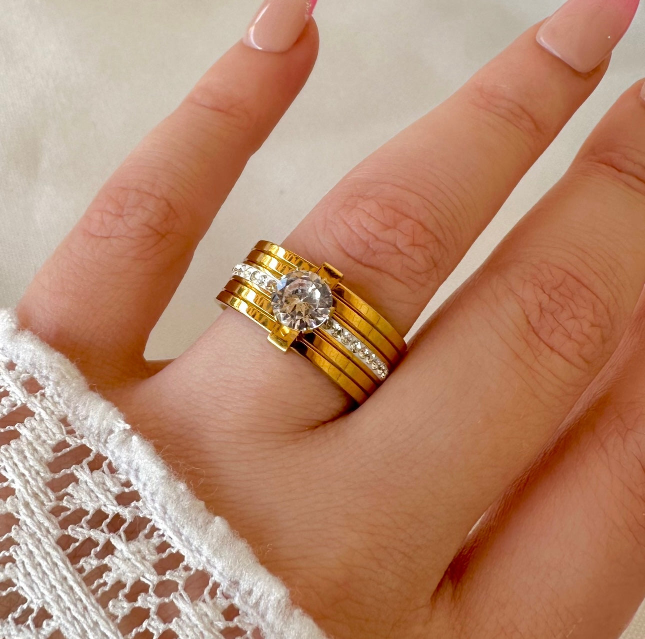 Golden zircon ring