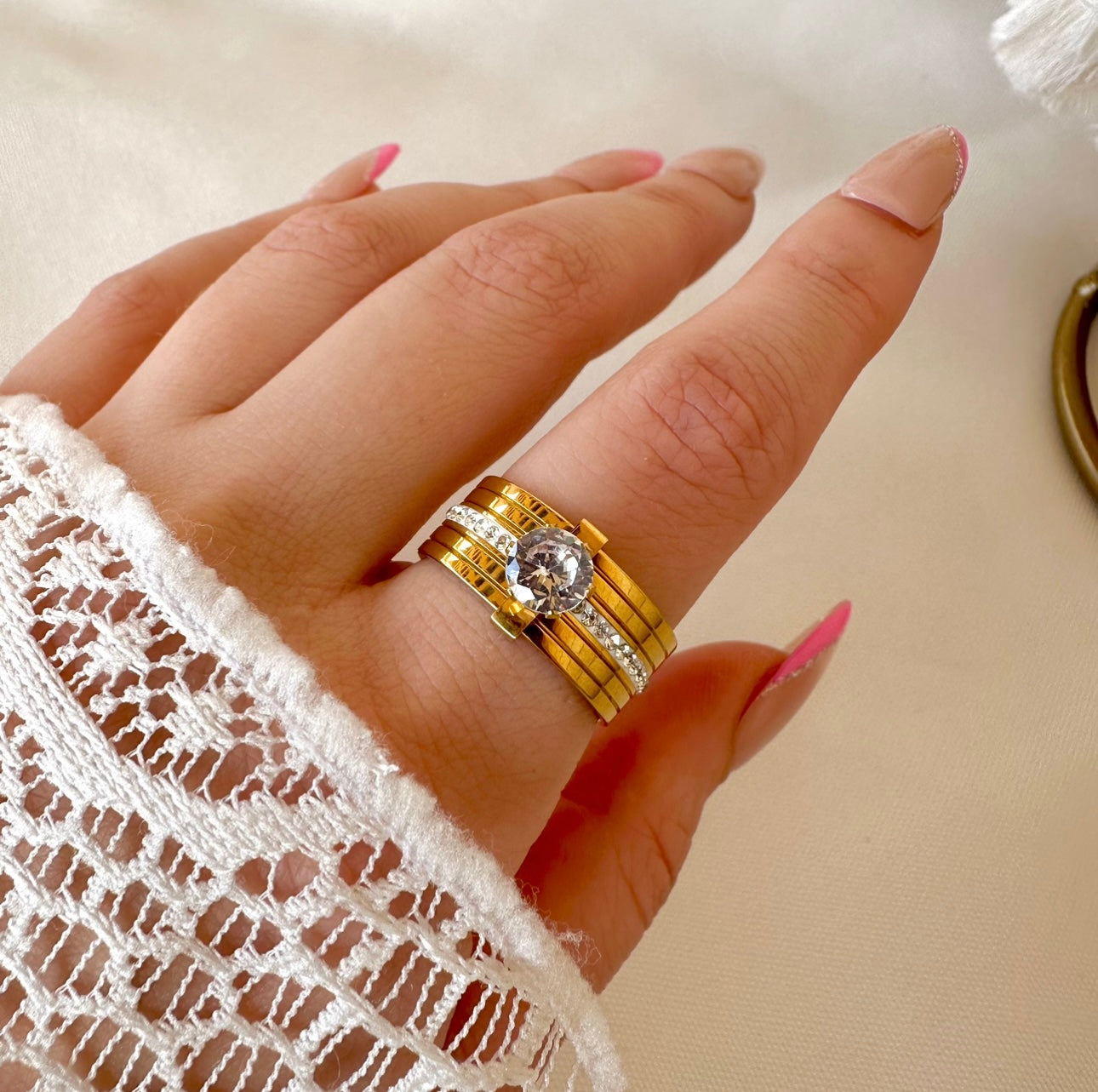 Golden zircon ring
