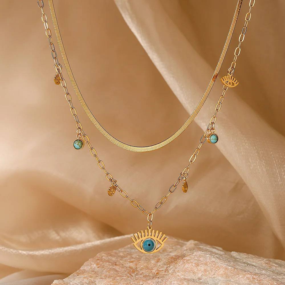 Layered evil & snake necklace