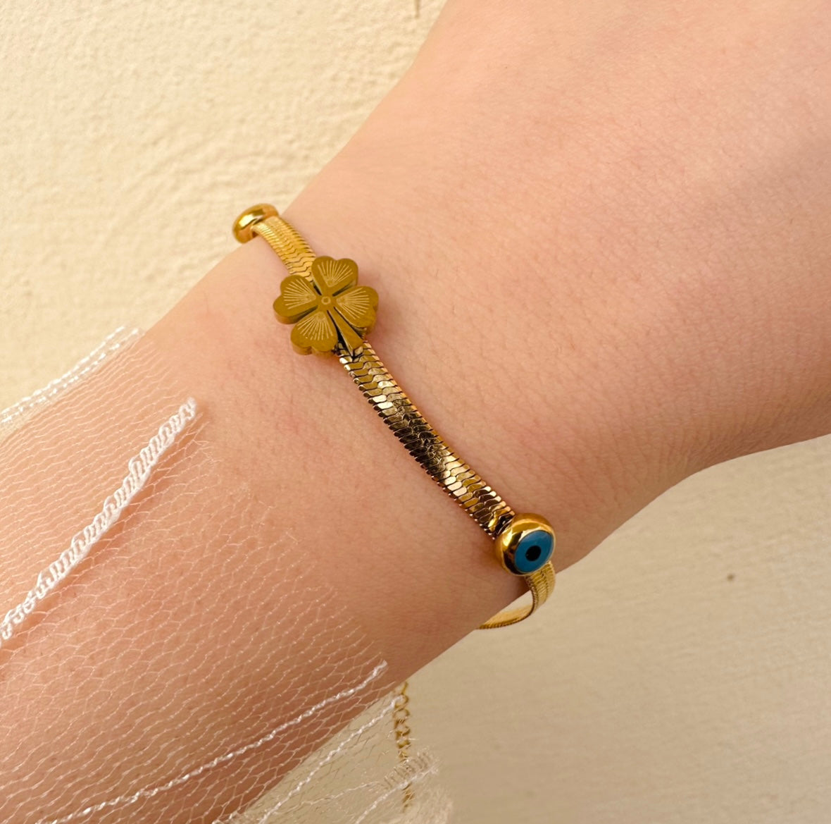 Flower & Evil eye snake bracelet