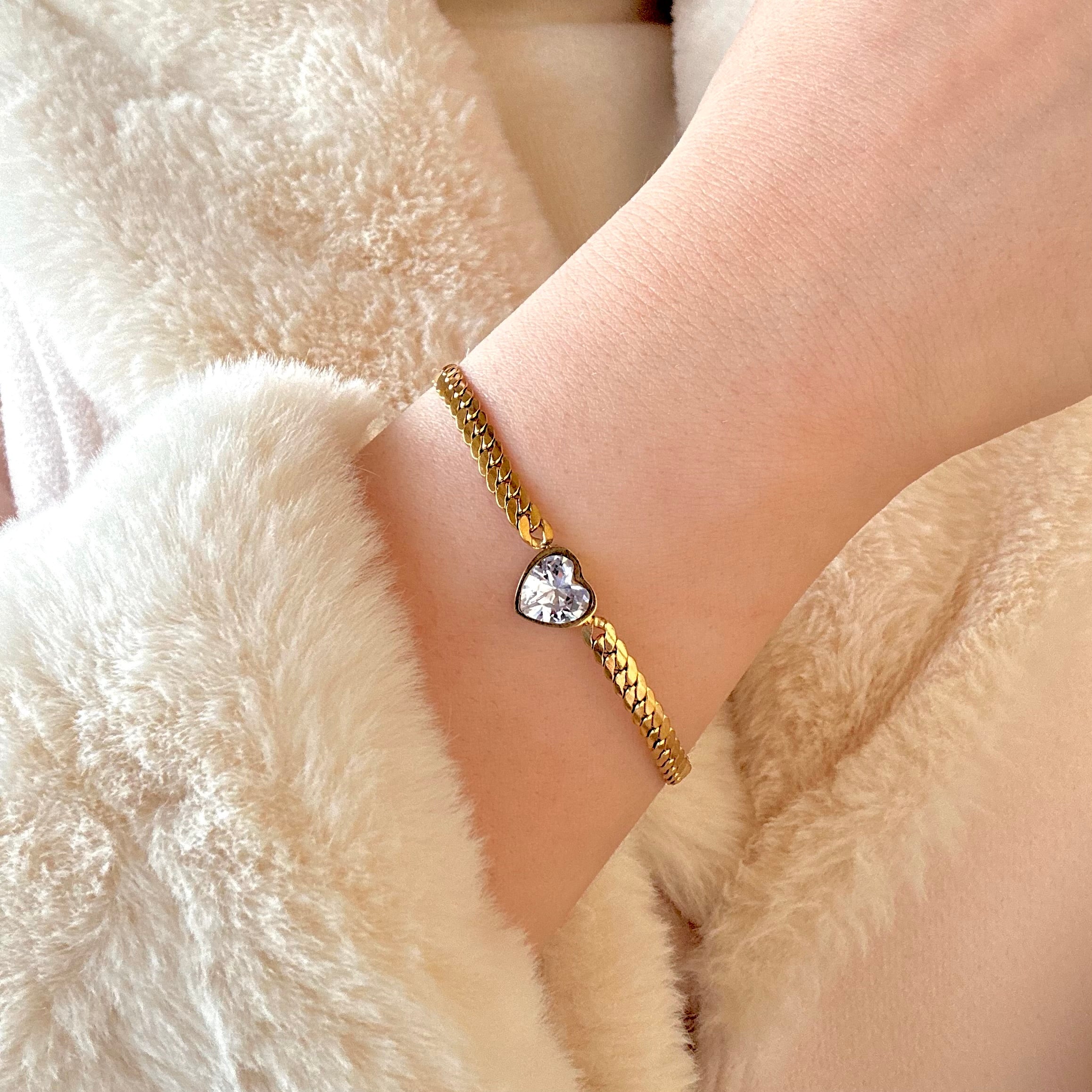 Heart zircon chain bracelet