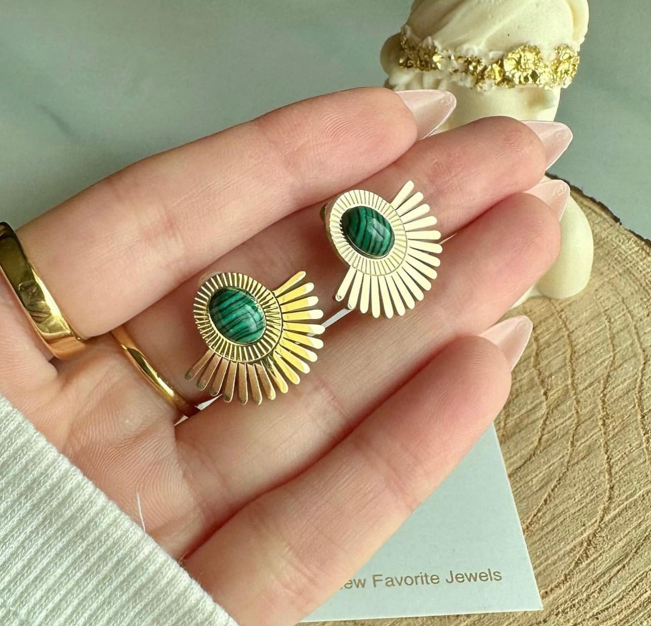 Green stone earrings