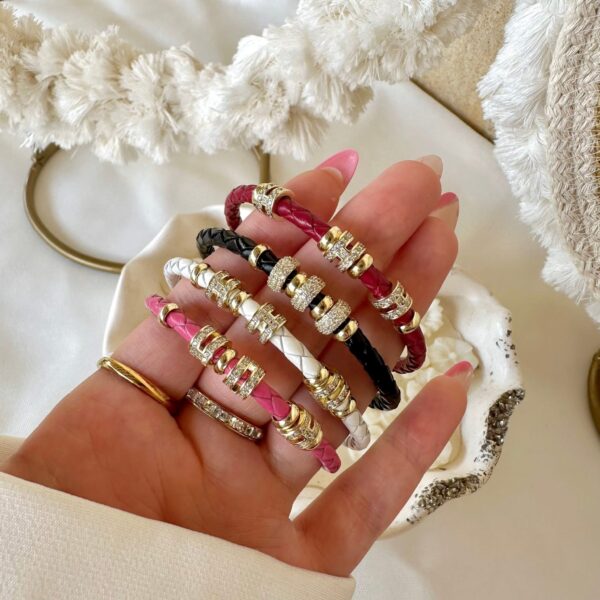 Zircon leather bangles